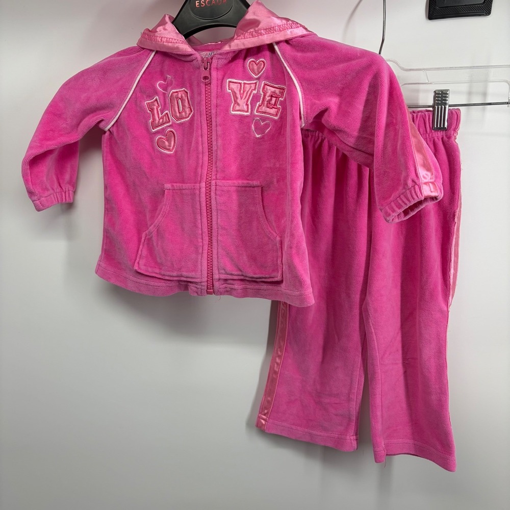 Y2K Pink Velour Tracksuit Set Coquette Heart Love Velvet Hoodie Sweats 2000s 2pc